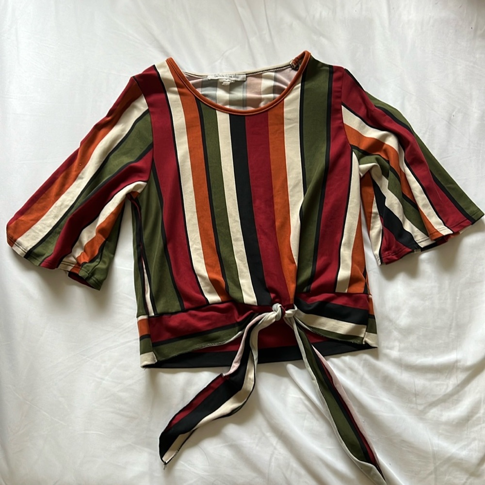 Striped Waist Tie Blouse